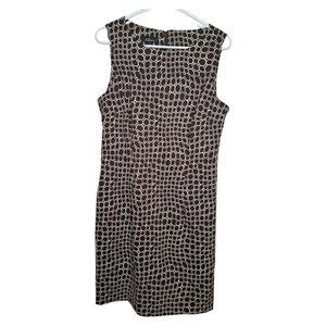 AGB Sleeveless Brown White Polka Dot Midi Dress Sheath Casual Office Size 14 A